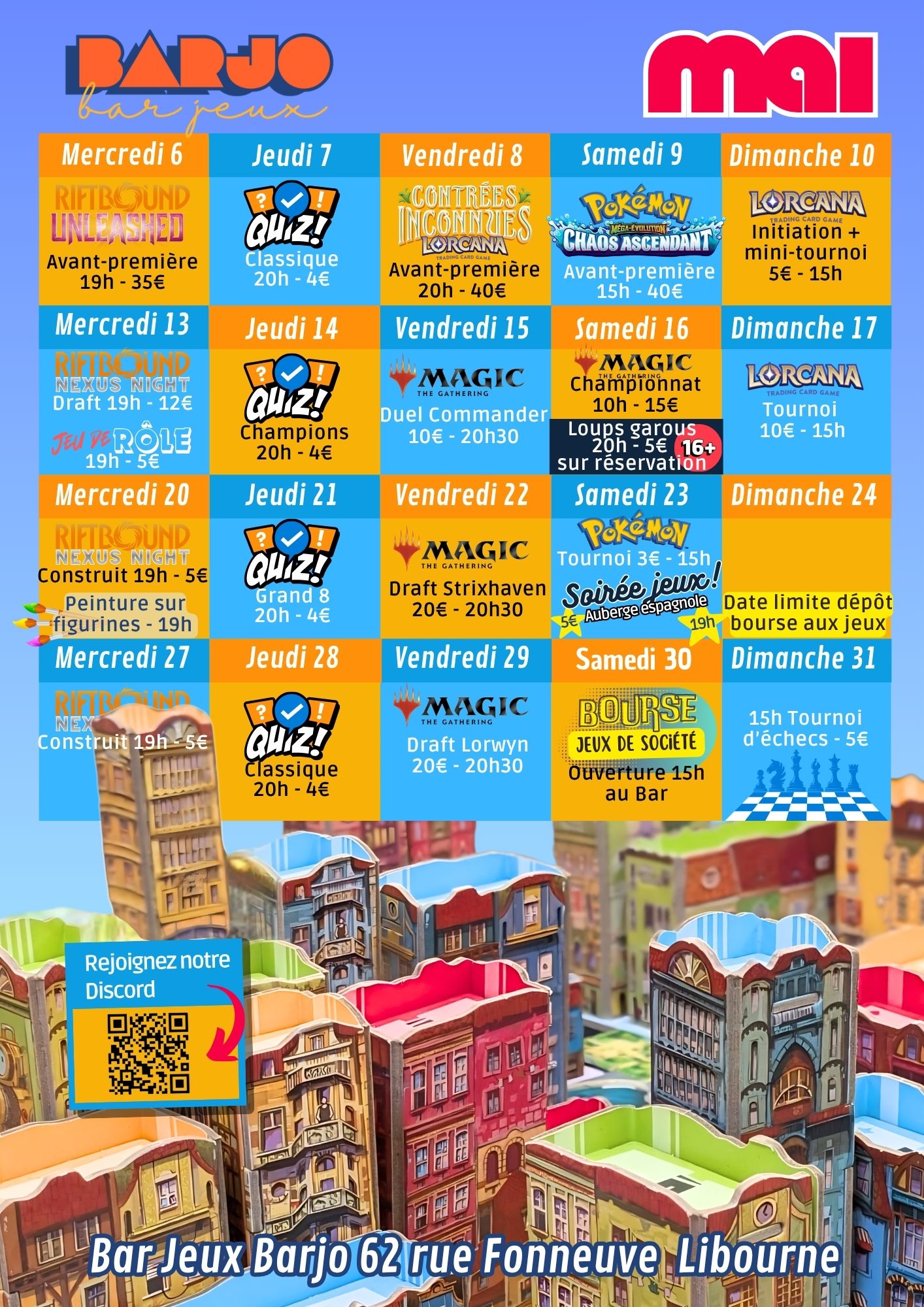 Calendrier des événements mai 2026
