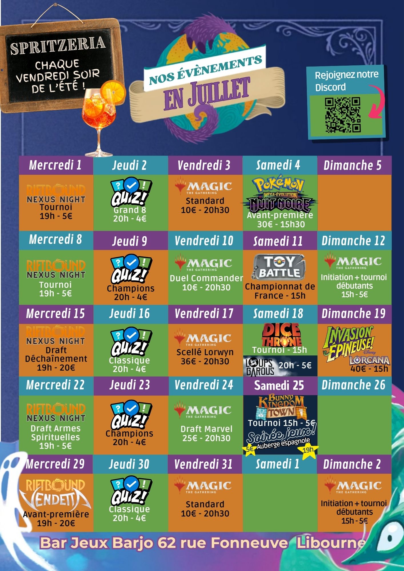 Calendrier des événements juillet 2026
