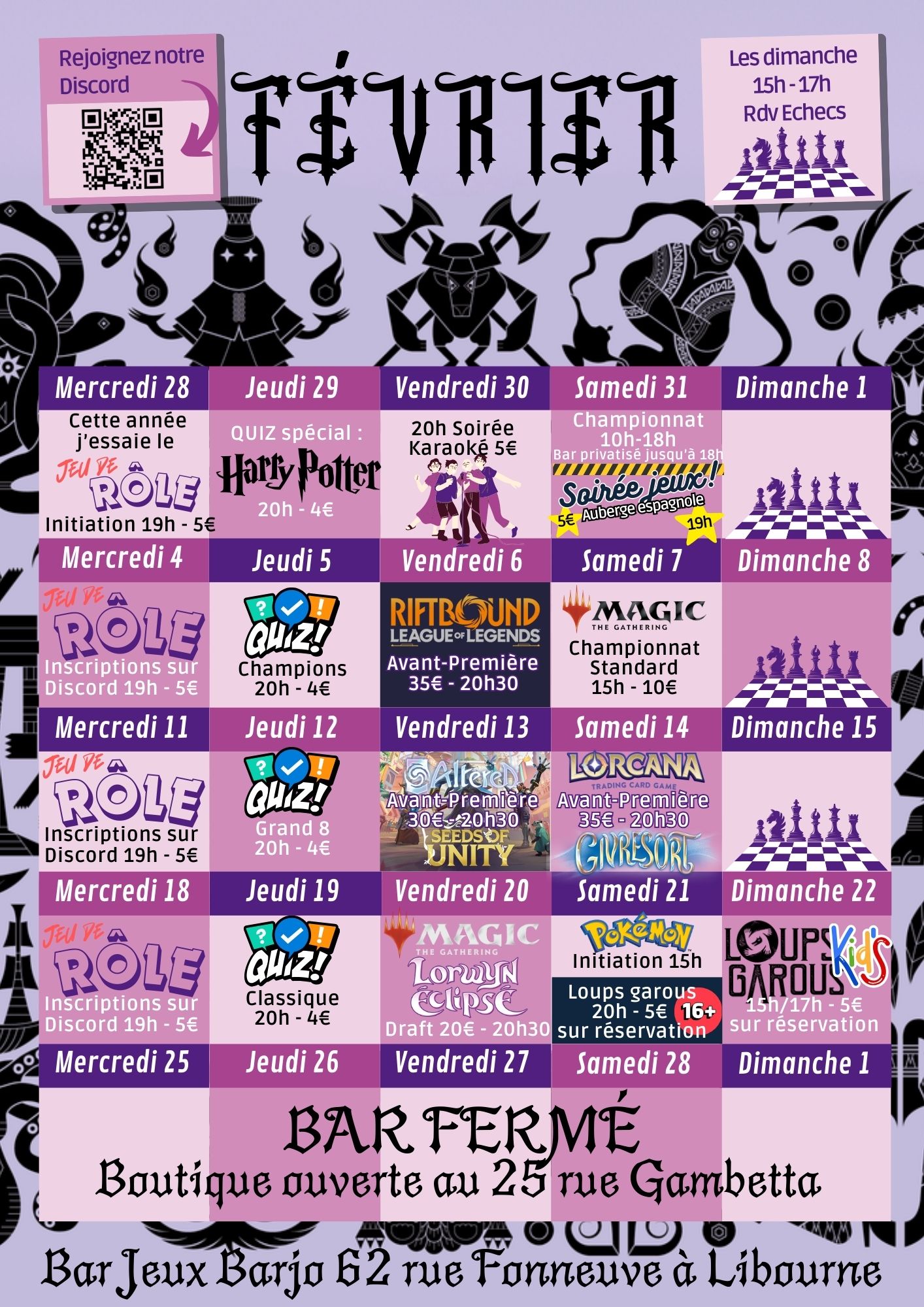 Calendrier des événements janvier 2026