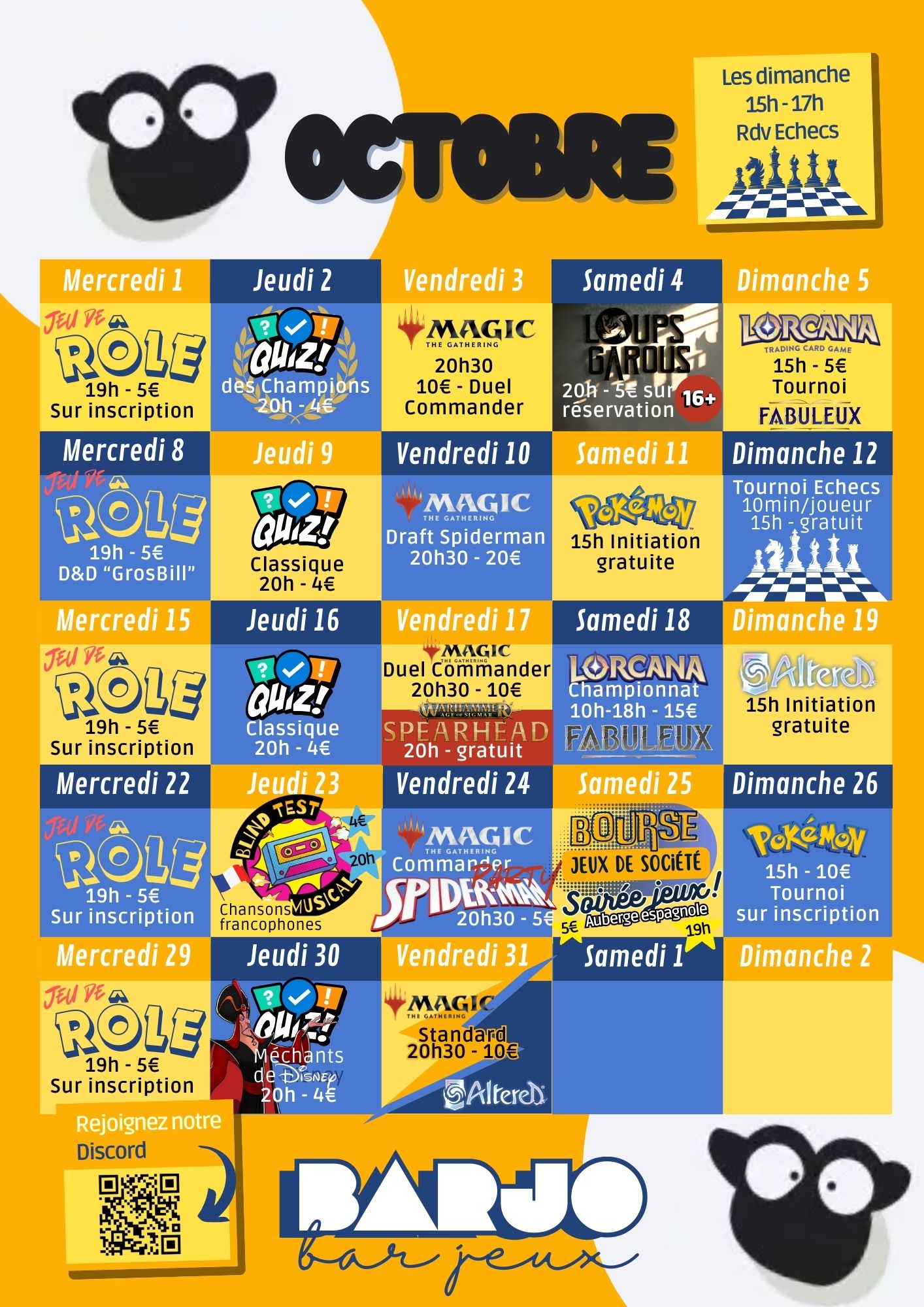 Calendrier des événements ocotbre 2025 Calendrier des événements ocotbre 2025