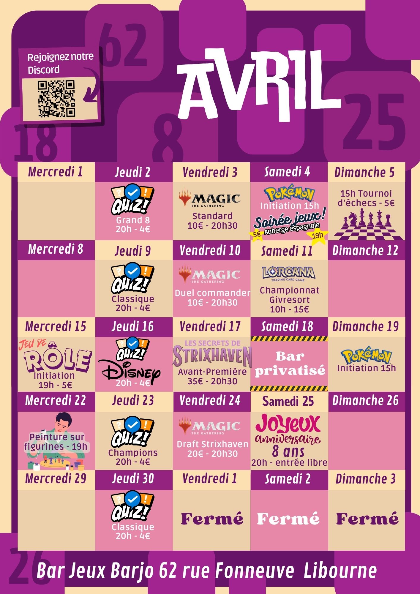 Calendrier des événements avril2026