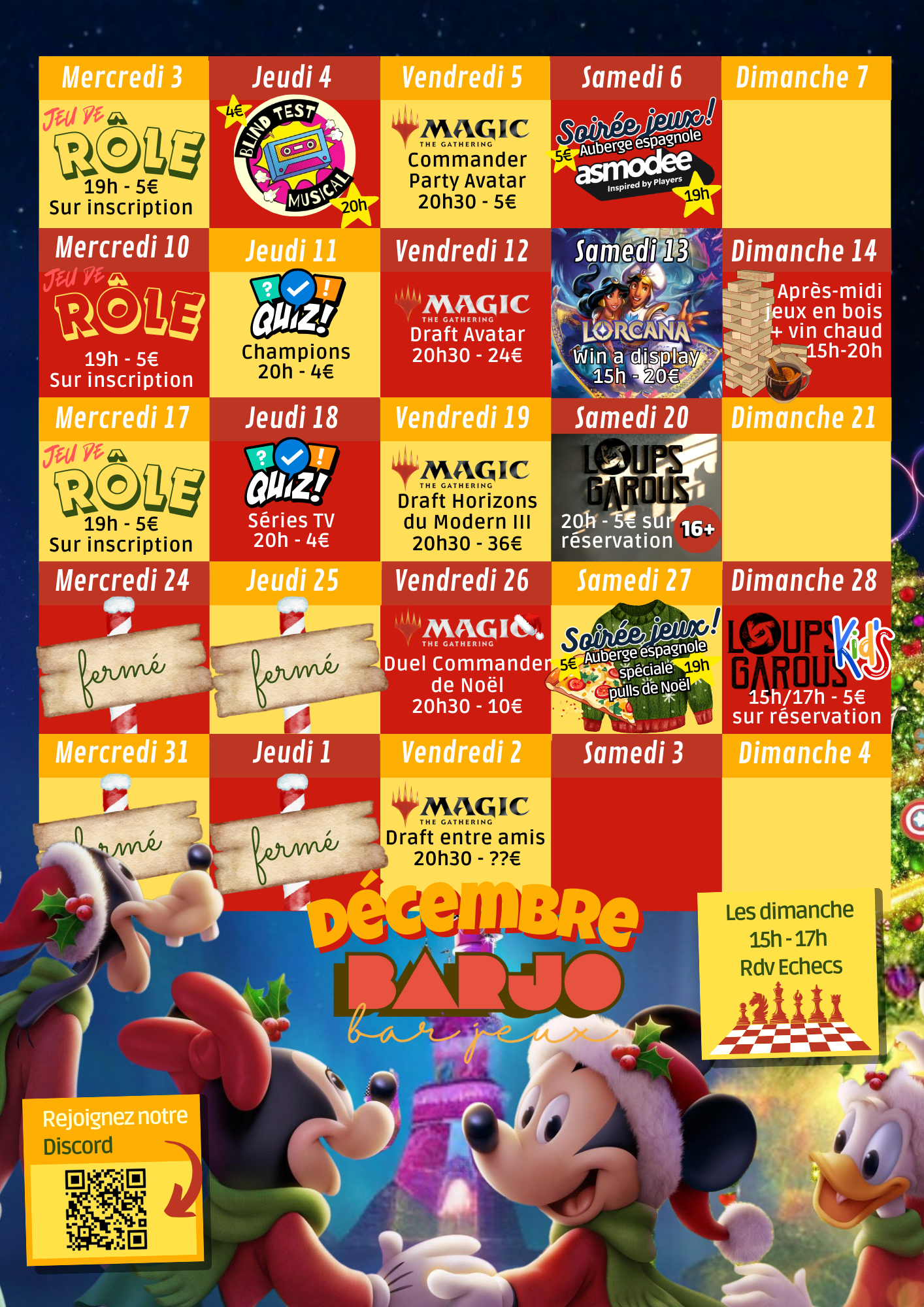 Calendrier des événements décembre 2025
